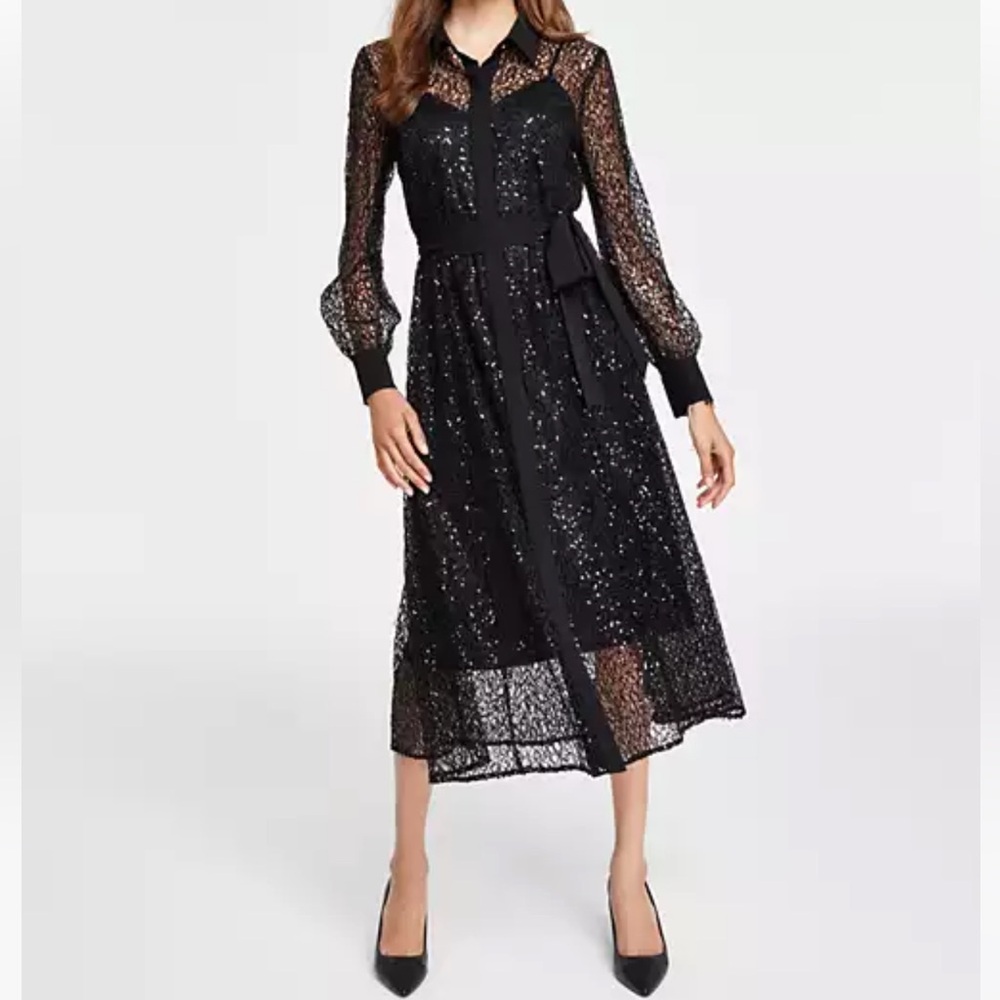 🆕 Women's Button-Front A-Line Sequin Lace Dress.